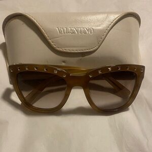 Valentino Tan Sunglasses with Stud Accents